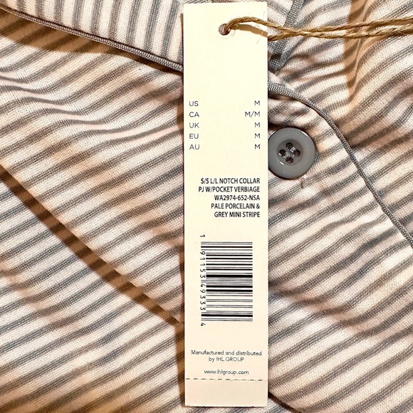 Rae Dunn Pajamas Set ‘COFFEE FIRST’ Size Medium Ballet Pink & Gray Stripes - Picture 6 of 10